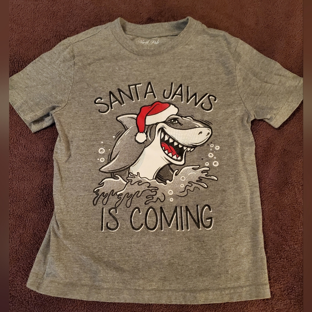 Boys Gray Santa Shark Shirt